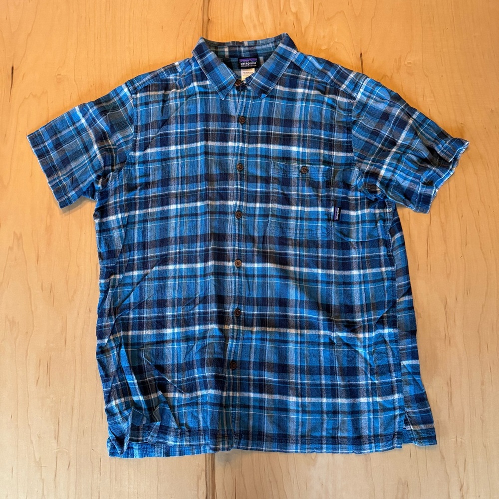 Patagonia Blue Plaid Short-Sleeve Button-Up Shirt